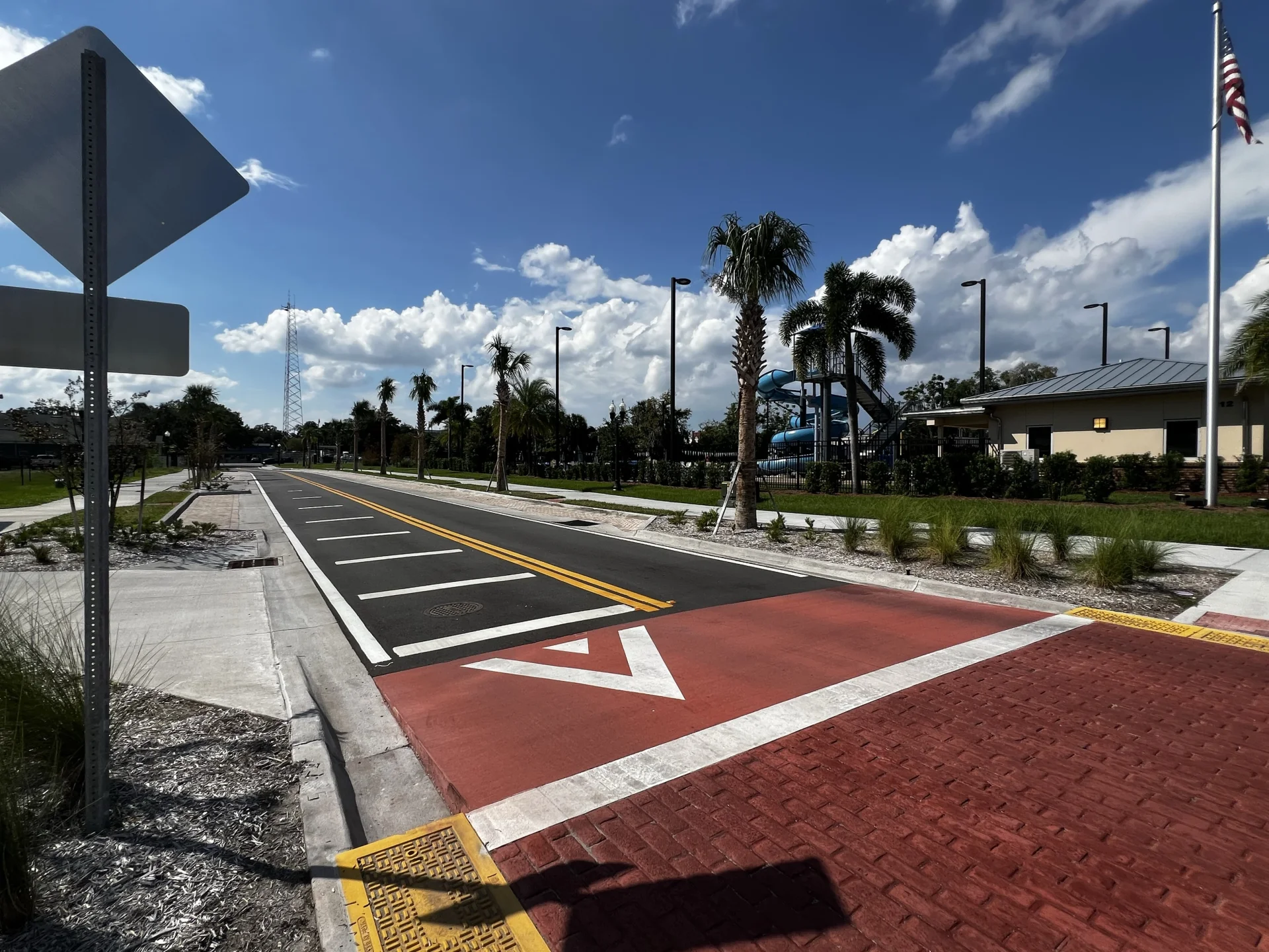 Pine Street two-way roadway and crosswalk